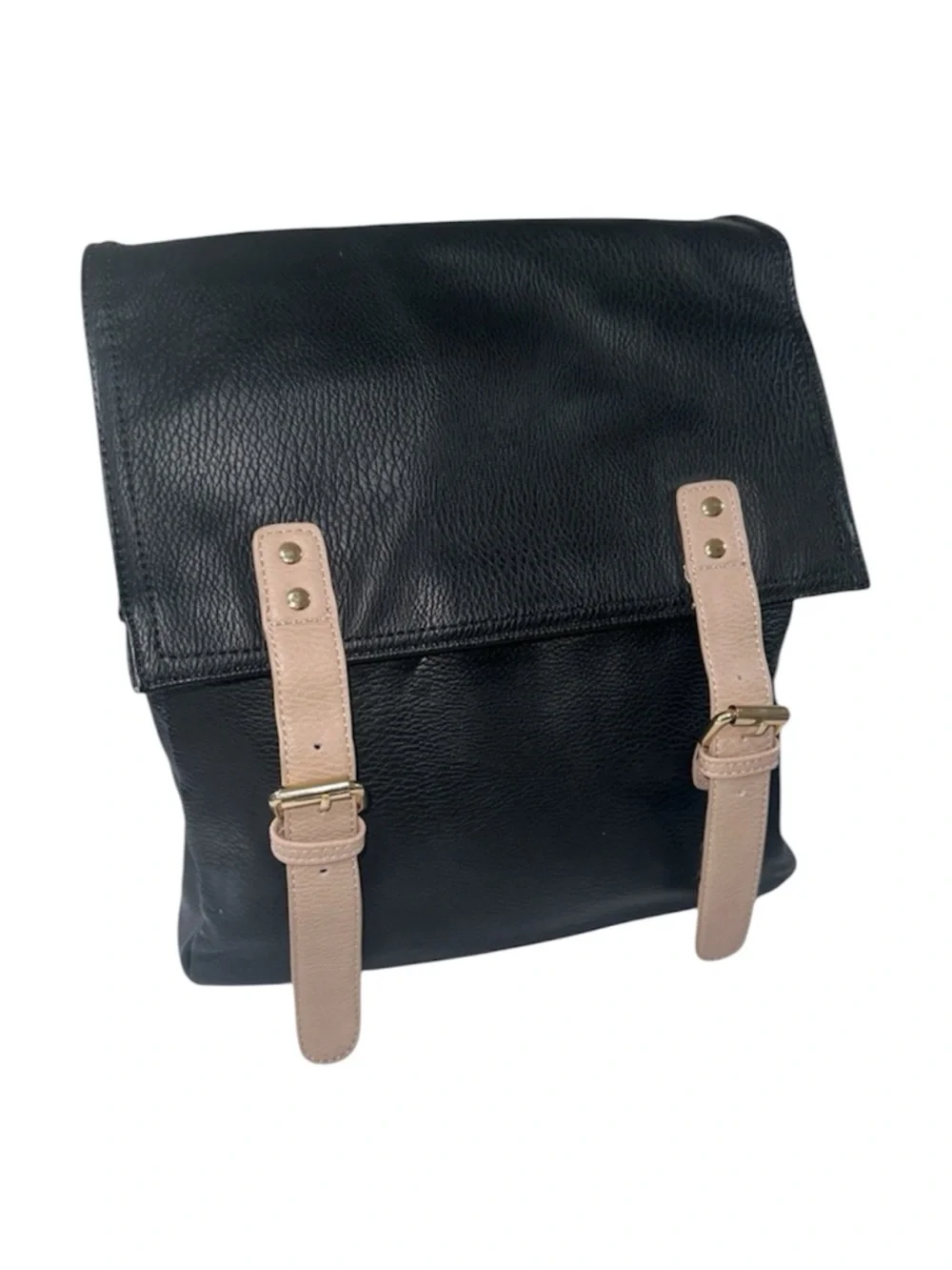 Madison West Faux Leather Convertible Backpack Tan and Black Gold Hardware